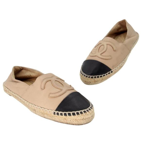Chanel Embroidered Espadrille 37 Leather CC Cap Toe Flats CC-0803N-0006